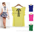 Fashion new design butterfly bow back chiffon blouse tops for ladies